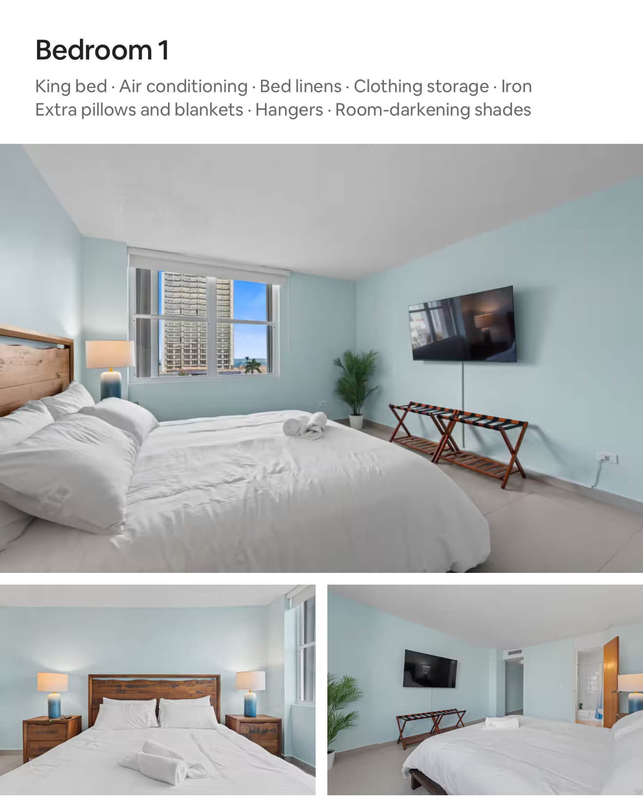 Room-level Airbnb listing details showing amenities and sleeping arrangements