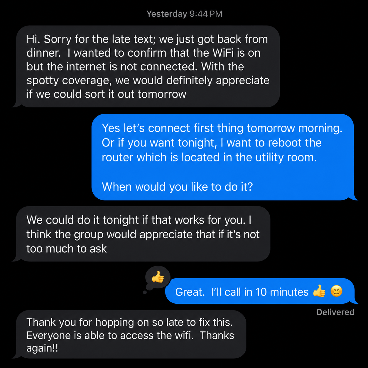 An anonymized phone conversation showing a fast and helpful response to a vacation rental guest